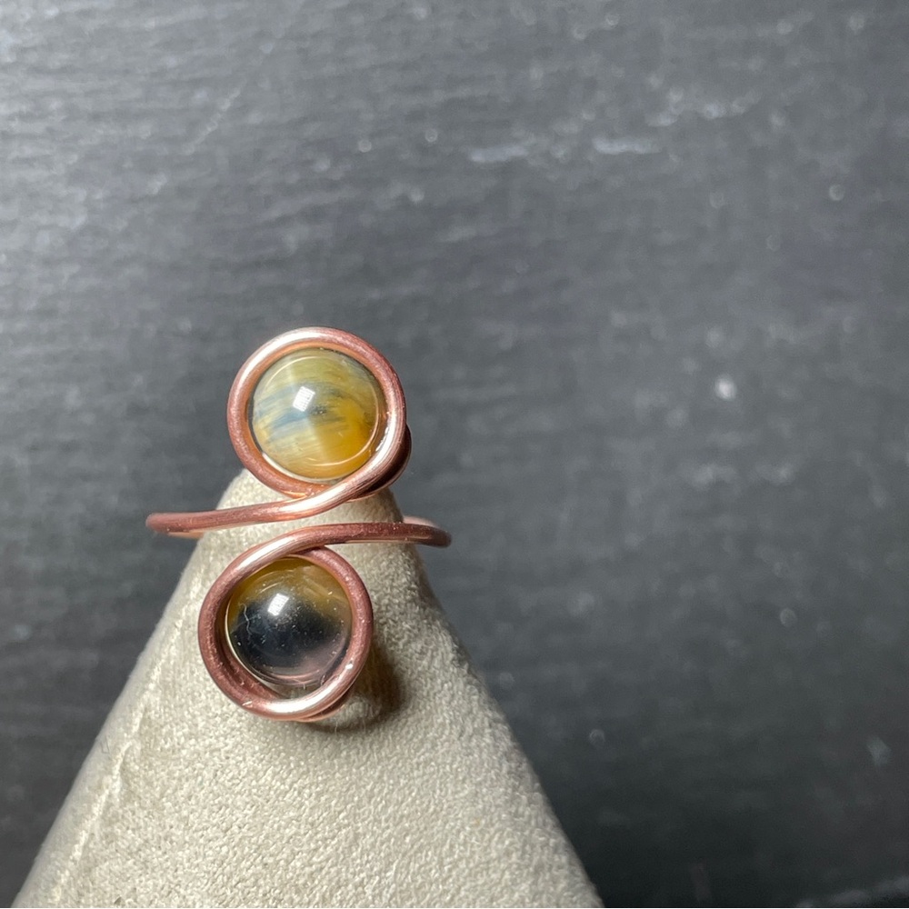Artisan Copper and African Blue Golden Honey Tiger's Eye Ring - Picture 5 of 7